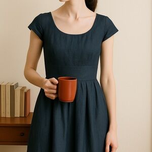 eShakti XS/S Classic Blue Midi Dress